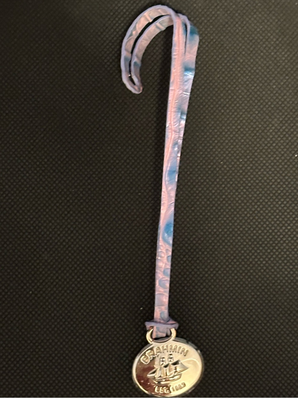 Brahmin Frosted Lilac Long Pink and Blue Leather Hang tag with Medallion
